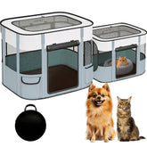 Petmarket playpen avec zones doubles pour chats, séparant jeux et repos pour plusieurs animaux.