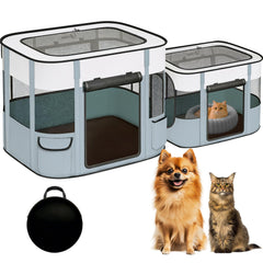 Petmarket playpen avec zones doubles pour chats, séparant jeux et repos pour plusieurs animaux.