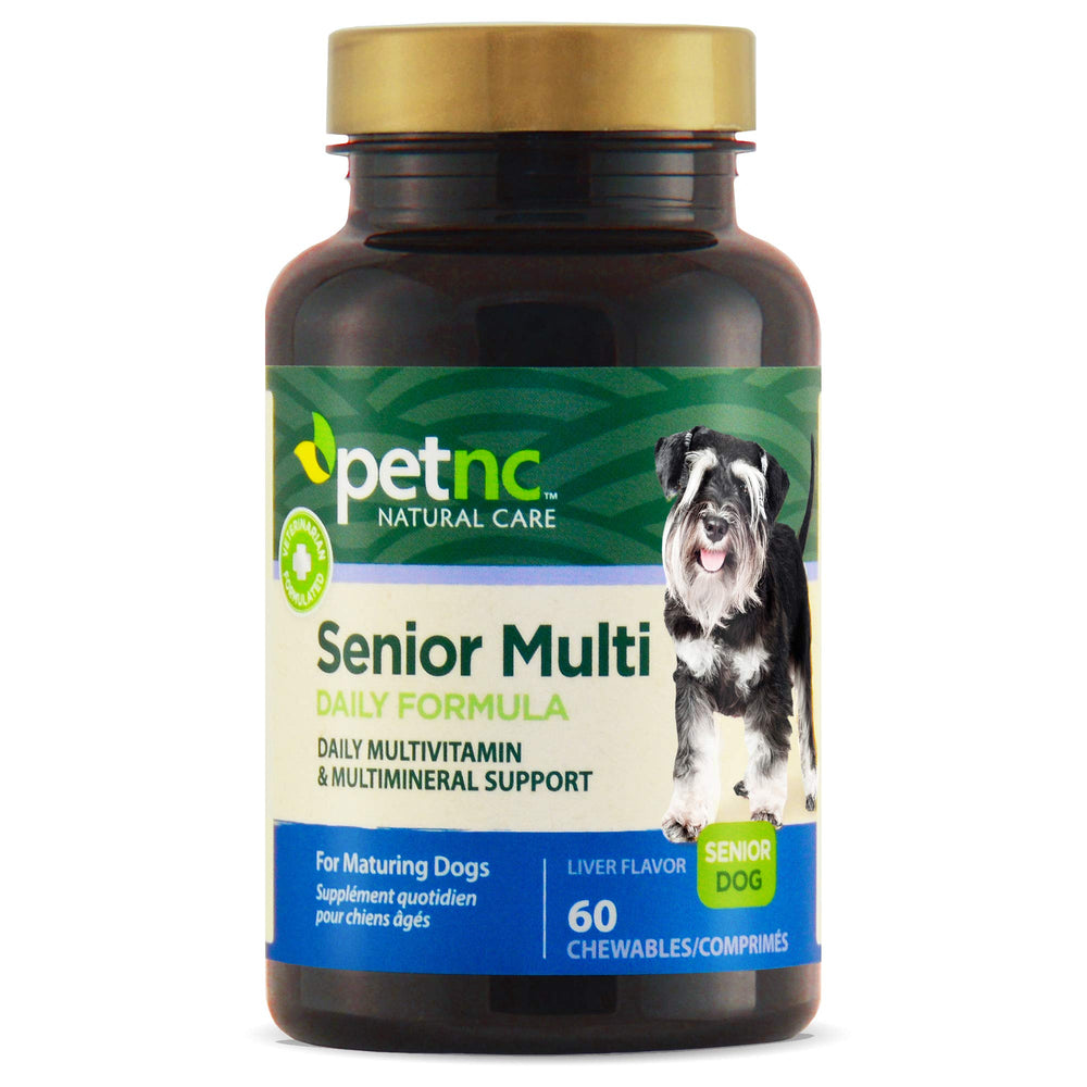 Flacon PetNC Senior Multi Chewables pour chien senior, soutien nutritionnel quotidien.