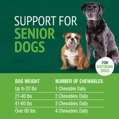 Goût foie apprécié par les chiens, PetNC Senior Multi Chewables facilitant la prise.