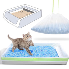 Liner PETOCAT dans bac à litière ouvert, pratique et propre.