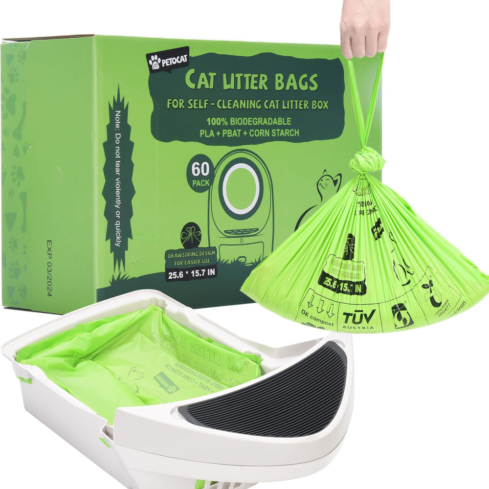 Rouleau de sacs PETOCAT biodégradables pour litière, pratique et prêt à l'emploi.