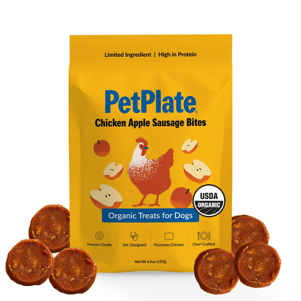 Friandise PetPlate bouchées poulet-pomme, récompense savoureuse pour chien lors de l'entrainement.