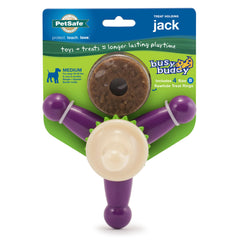 PetSafe Busy Buddy Jack montre son design en caoutchouc texturé pour mastiquer durablement.
