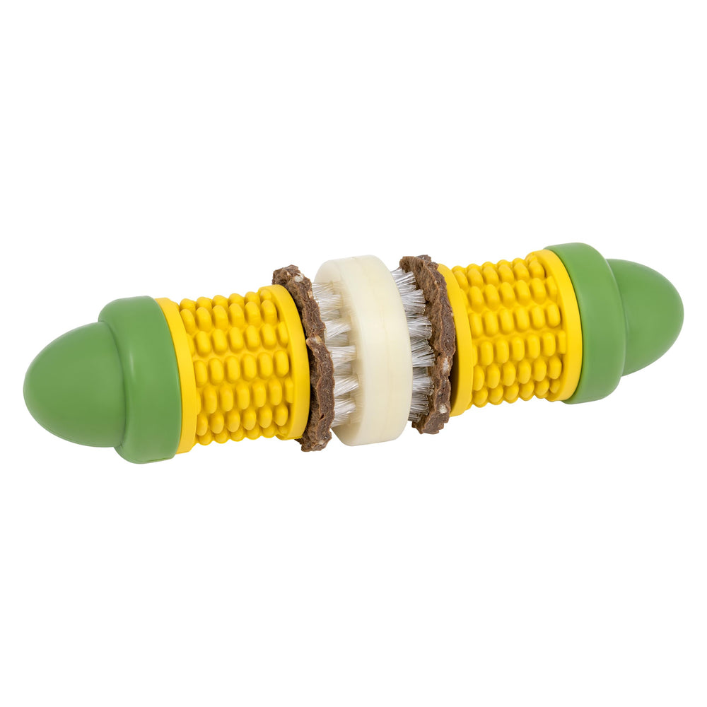 PetSafe Busy Buddy Cravin' Corn avec surface texturée et bénéfice dentaire potentiel pendant le jeu.