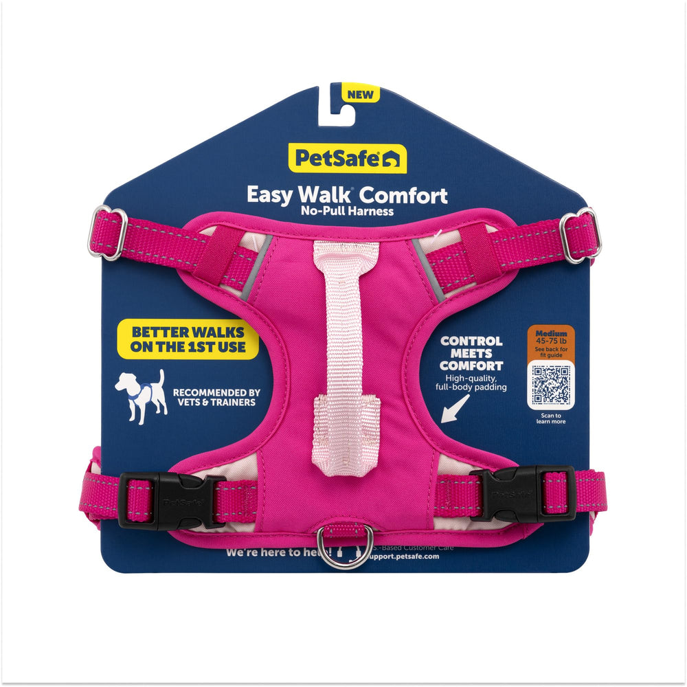Harnais PetSafe anti-tirage sur poitrine rose, confort pour promenades