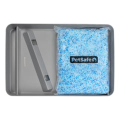 Plateau PetSafe ScoopFree en acier inoxydable réutilisable pour litière propre.
