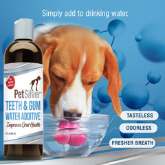 PetSilver doseur montrant le dosage d eau dentaire pour chien et chat.
