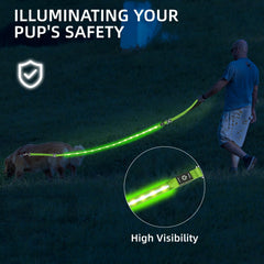 PetIsay laisse-chien lumineuse se recharge rapidement via USB-C, pratique pour sorties longues.