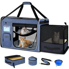 Petskd cage-chat-expandable-bleue: espace confortable pour un chat lors des trajets en voiture