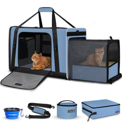 Petskd caisse de transport pour chat XL bleu, ouverture facile pour entrée et sortie.
