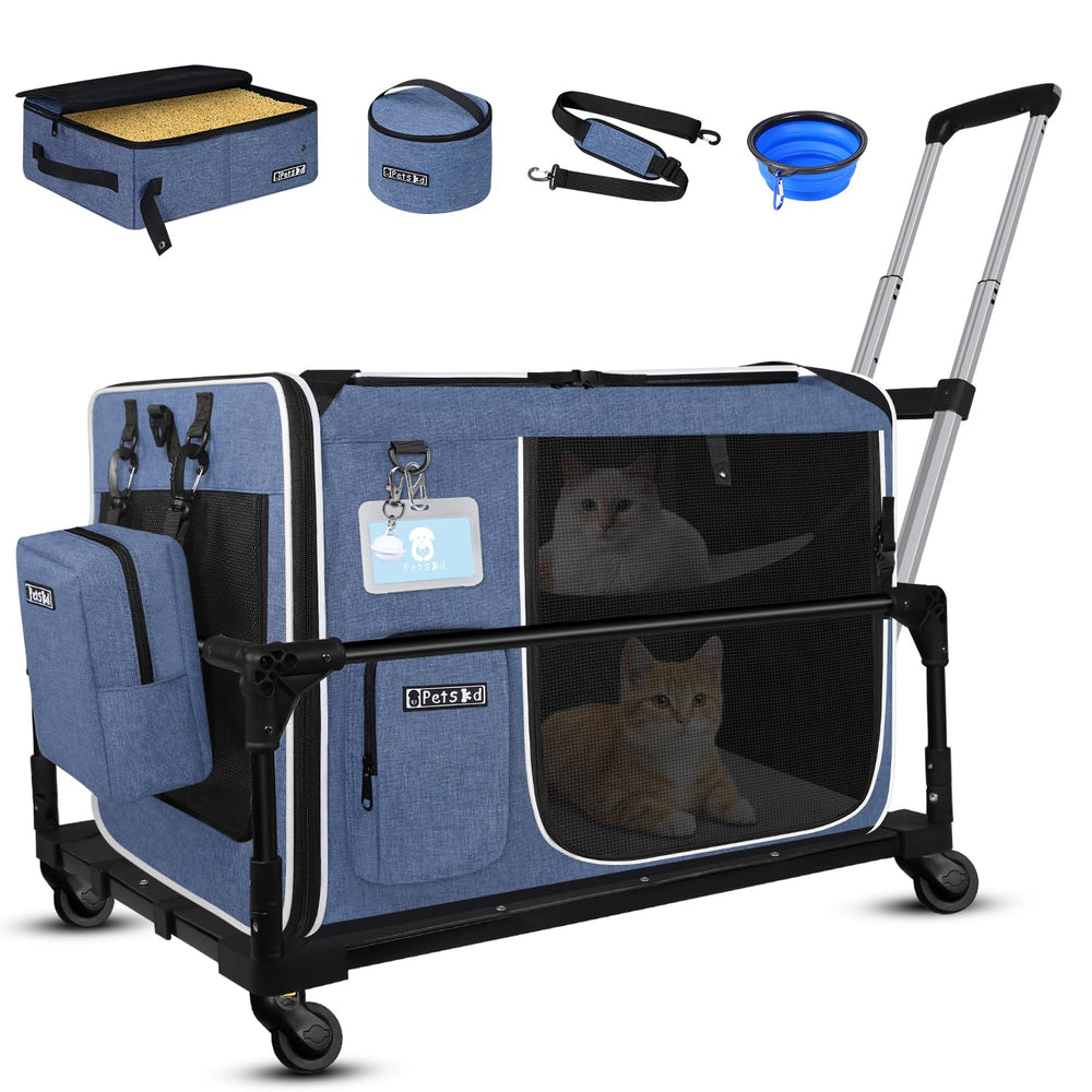 Petskd caisse chat roulante bleue avec ouverture pratique pour voyager