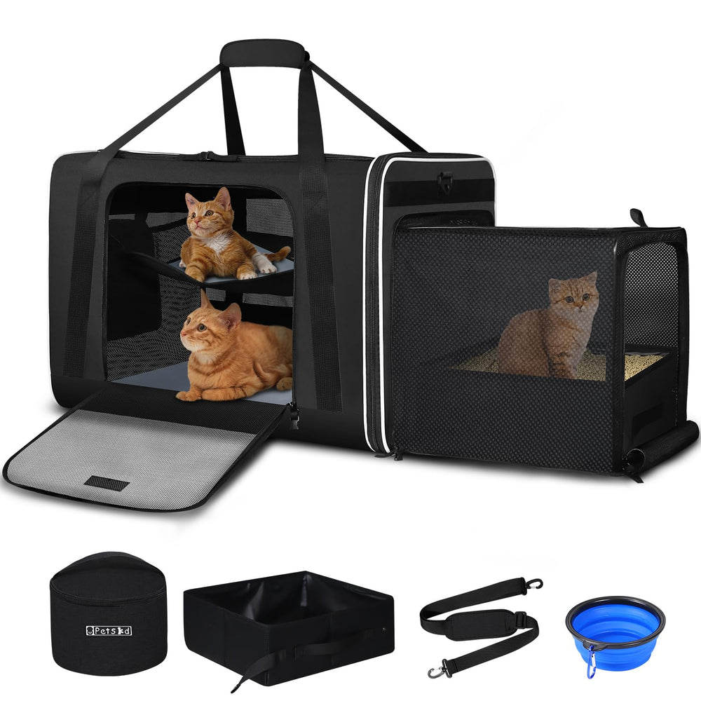 Petskd porte-chat XL extensible montrant l'espace supplémentaire en voyage.