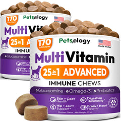 Petsology Chien Multivitamine : bouteille visible pour un apport quotidien pratique.