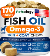 Petsology Omega-3 pour chien – friandises en bouteille pour peau saine et pelage brillant.