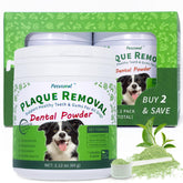 Emballage Petstoral en duo, poudre dentaire antitartre, pratique pour chiens.