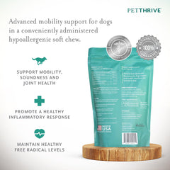 PetThrive friandises-articulations-saveur bacon présentées comme récompense savoureuse pour articulations.