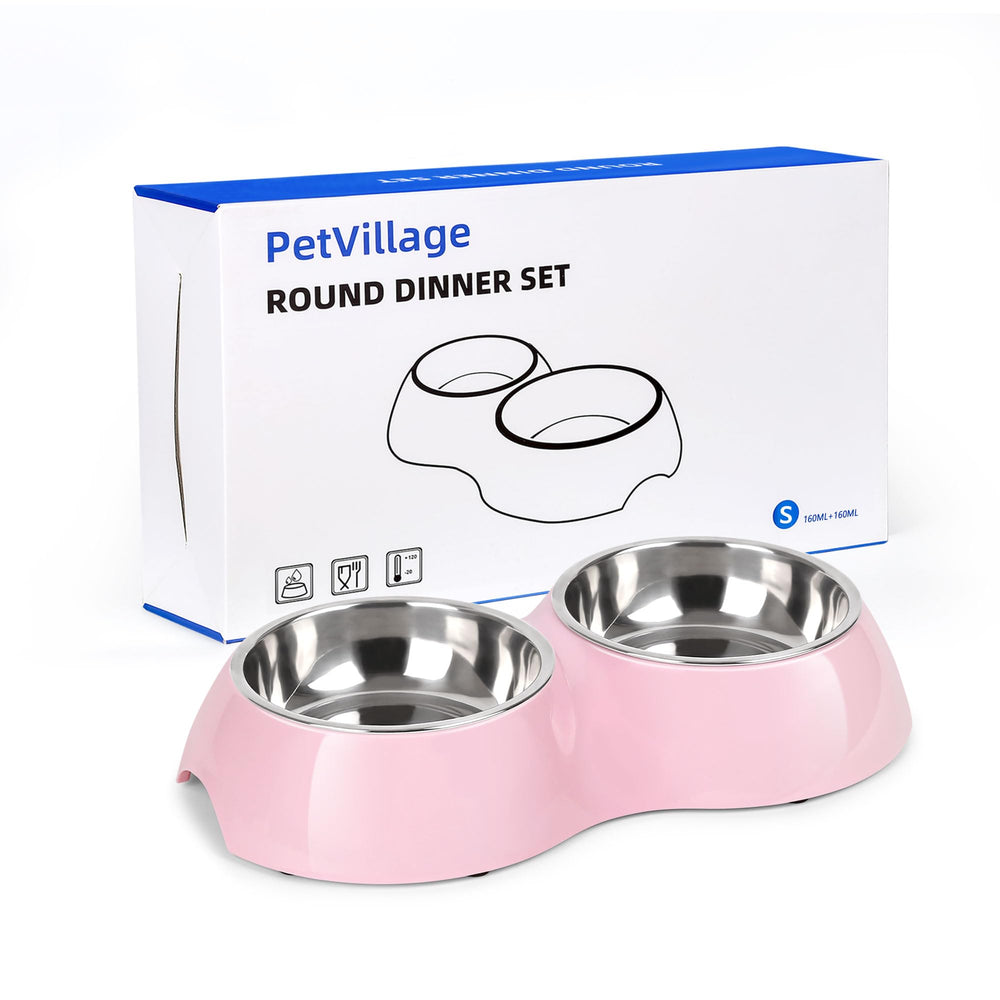 Petvillage: bols duo en inox rose 4 oz, parfait pour nourrir deux animaux.