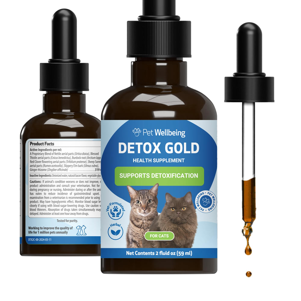 Pet Wellbeing Detox Gold chat bouteille — soutien à la vitalité naturelle du chat