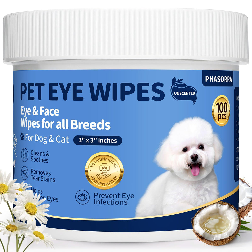 PHASORRA lingettes yeux chien chat — texture perle 3D pour déloger les débris en douceur.