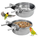 Bol PINVNBY en acier inox pour oiseaux avec pince de montage, accès rapide et durable.