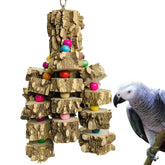 Pinvnby Macaw jouet en bois naturel, stimulation du bec et jeu.