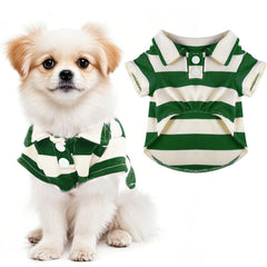 Pistha chemise polo pour chien rayée verte XS, confort respirant pour l'été.