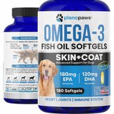 Planopaws huile oméga-3 chien – bouteille pratique pour la supplémentation quotidienne.