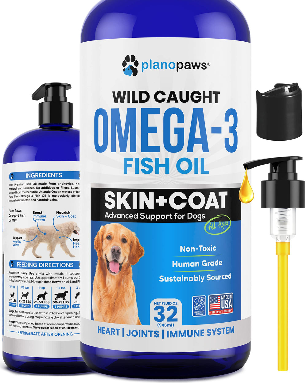 Plano Paws – bouteille d'huile oméga-3 pour chien, pelage sain.