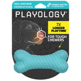 Playology Os Double-Couche bleu, parfum beurre d'arachide, divertissement durable pour chiens.