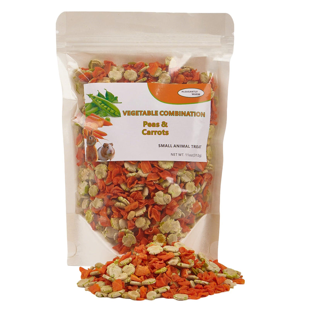 Jouet dentaire Pleasantly Warm avec tranches carotte et pois, régal naturel pour lapin.