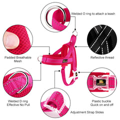 Réglage rapide avec une seule boucle sur le harnais Plutus Pet rose pour enfiler facilement.