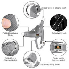 PLUTUS PET harnais rembourrage mesh poitrine et dos pour confort.