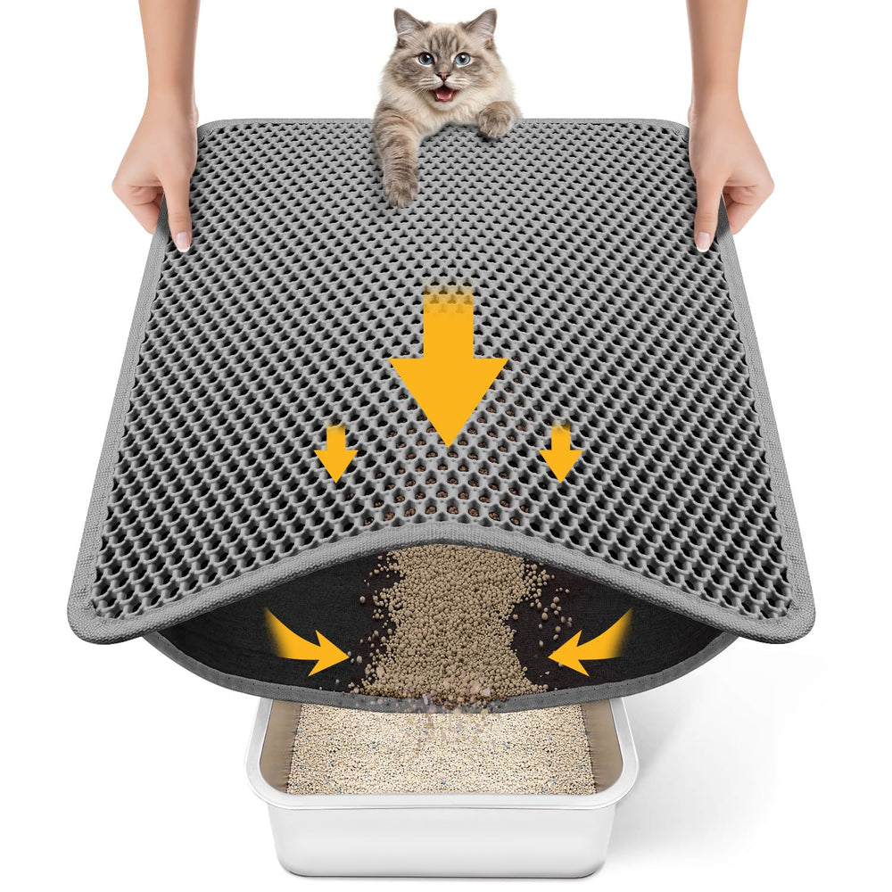 Polarduck tapis litière chat, entrée nid-dabeille, double couche piégeant les granulés et protégeant le sol