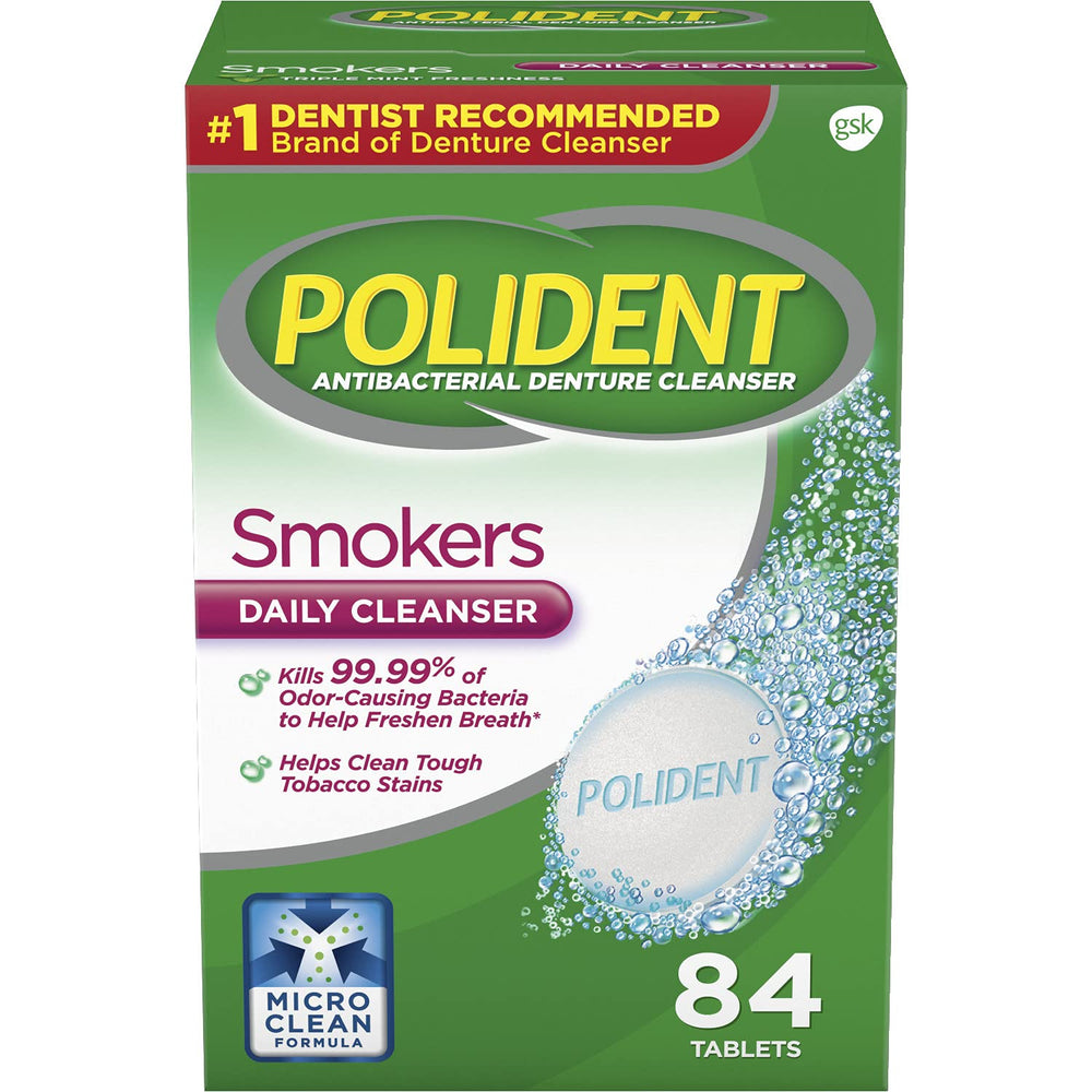 Polident tablettes pour dentier des fumeurs, étui visible et nettoyage pratique