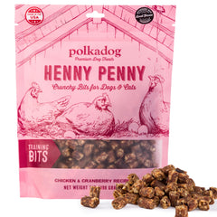 Bouchées Polkadog Henny Penny au poulet et canneberges, parfaites pour récompenser pendant l’entraînement.