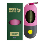 Poop Mate montre le distributeur de sacs crottes avec lampe LED pour promenades nocturnes sûres.