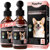 Gouttes POPPAW pour articulations chien en bouteille, soutien mobilité quotidienne.