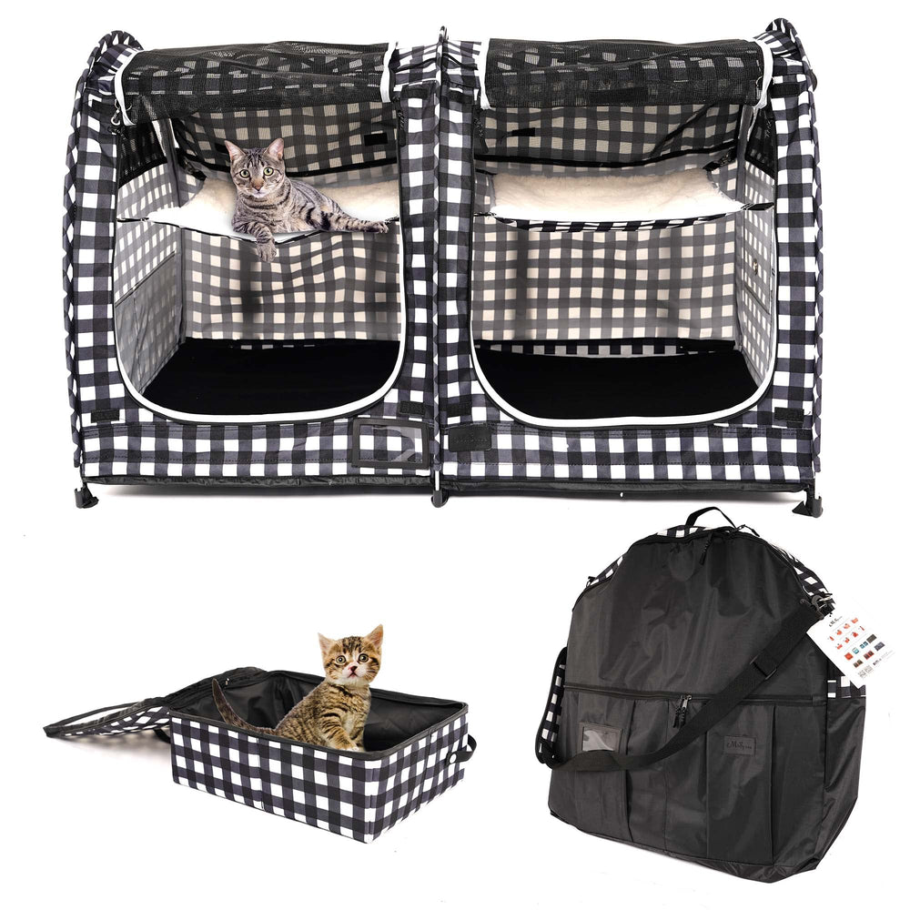 Mispace porayhut cage-chat à deux compartiments assemblée, espace spacieux et pratique.