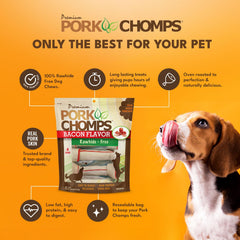 Pork Chomps arôme bacon pour une saveur irrésistible chez les chiens.