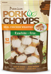 Pork Chomps mini-noeuds enrobe poulet, bouchée savoureuse et durable.