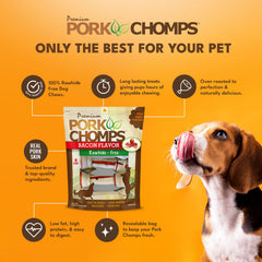 Pork Chomps protéine naturelle et collagène pour chiens.