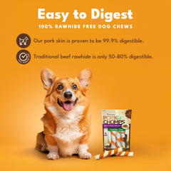 Texture ferme des torsades Pork Chomps pour une mastication longue et engageante.