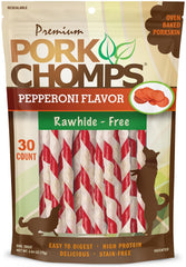 Pork Chomps torsades 5 pouces saveur pepperoni, récompense durable pour chien.