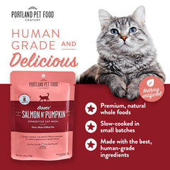Portland Pet Food Company, poche saumon chat, texture délicieuse et hydratante.