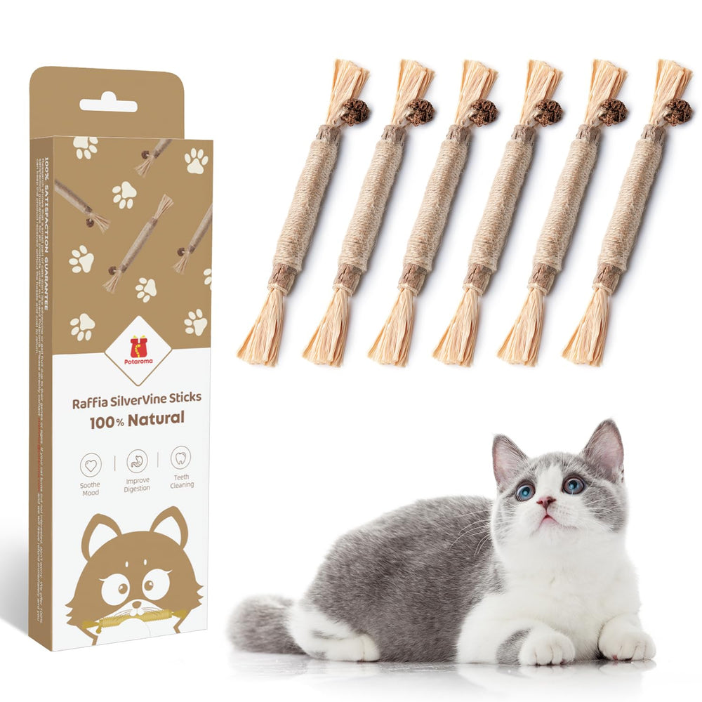 Bâtons Potaroma en silvervine avec raffia, stimulent l'intérêt du chat.