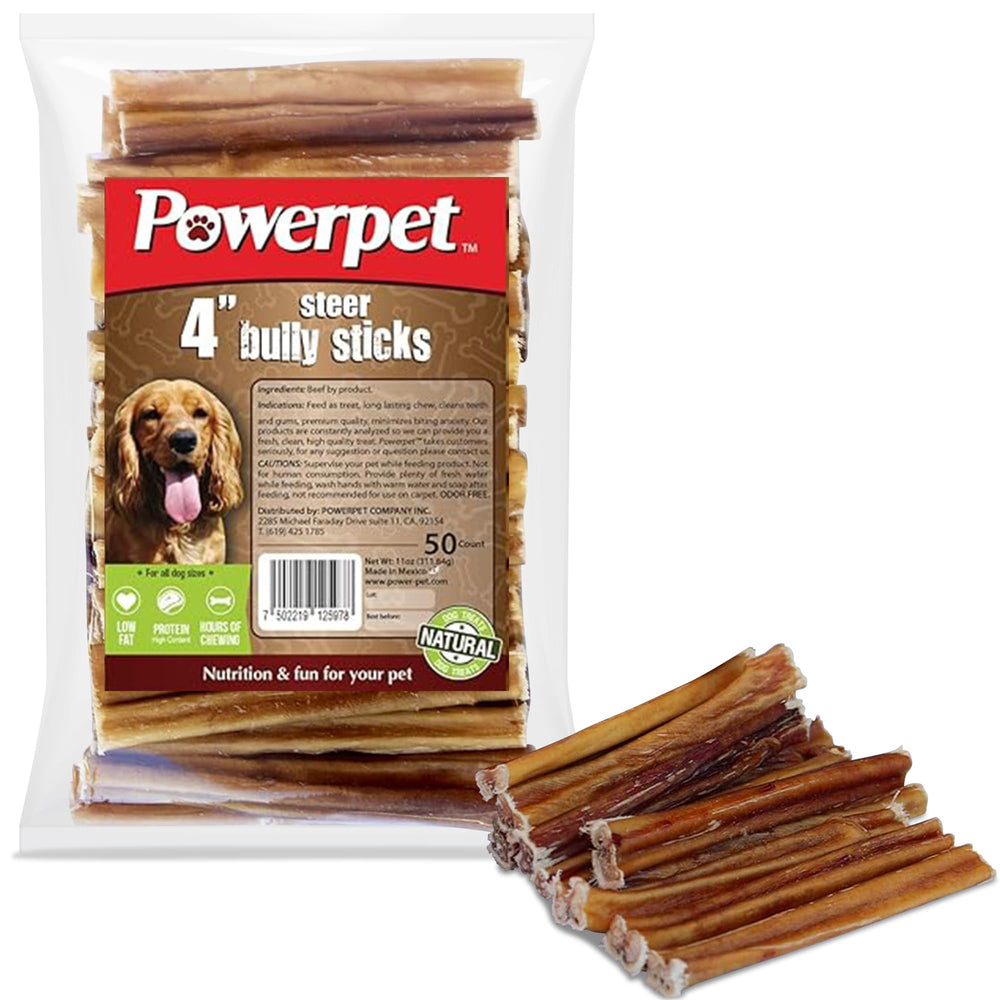 Powerpet bâton boeuf naturel sans odeur 4 pouces; hygiène dentaire en jeu pour tous les chiens.