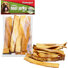Powerpet sachet de peaux de bœuf séchées fumées, friandise naturelle pour chien.