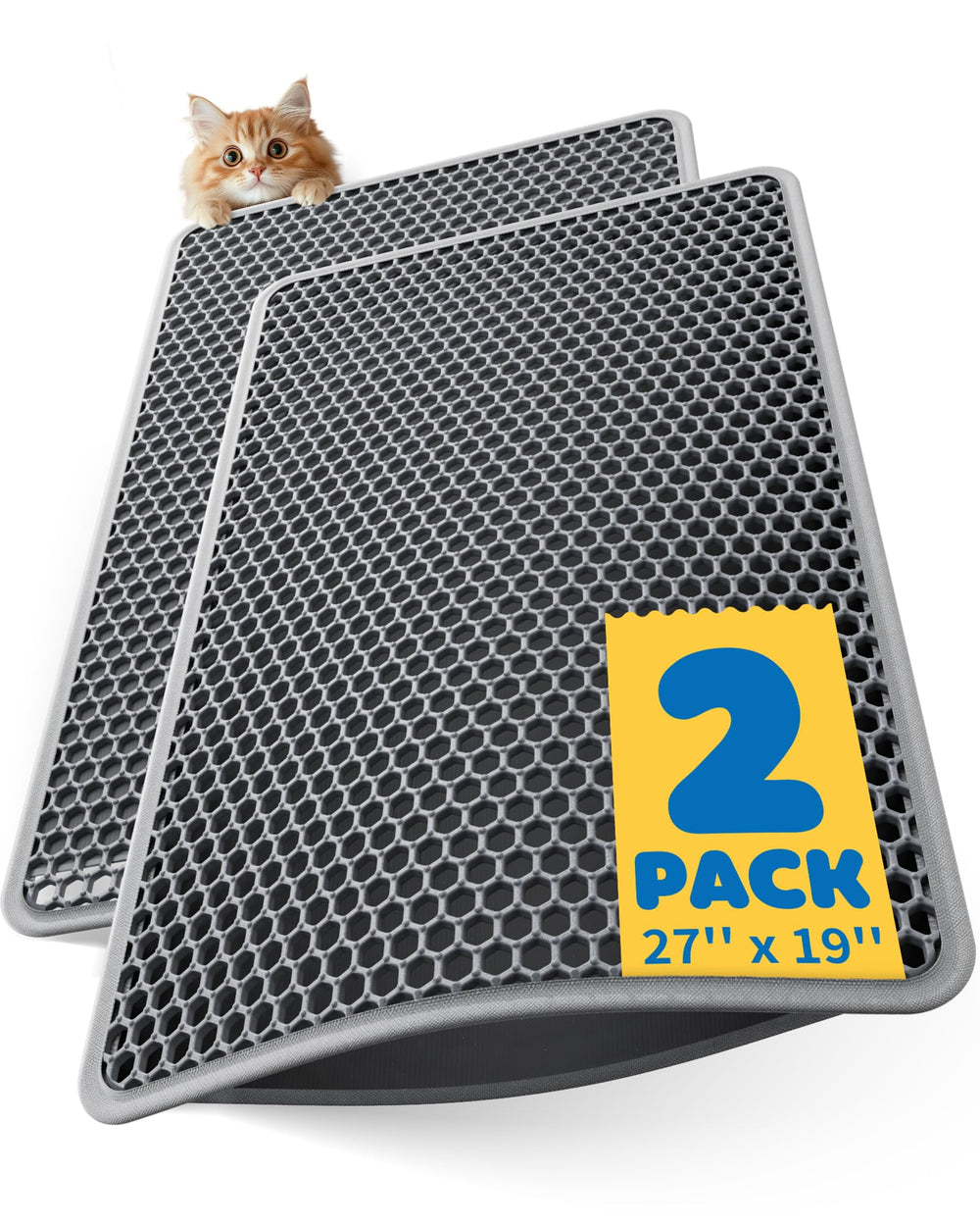 Powools tapis-litiere chat double-couche: retient les grains et protège le sol.