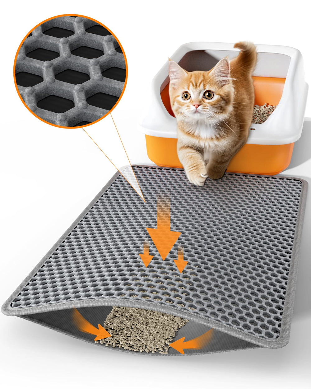 Powools Tapis Litière Chat, vue haute, double couches retiennent les grains.